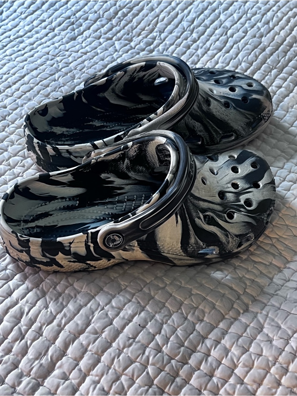 CROCS Marble Black and White Classic Clog Sandals